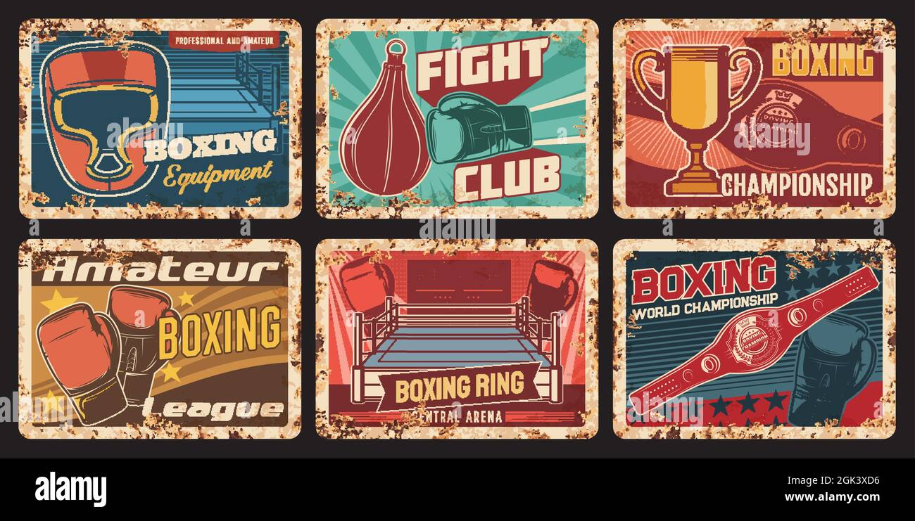 Boxing championship, sport equipment shop rusty metal plates. Boxing