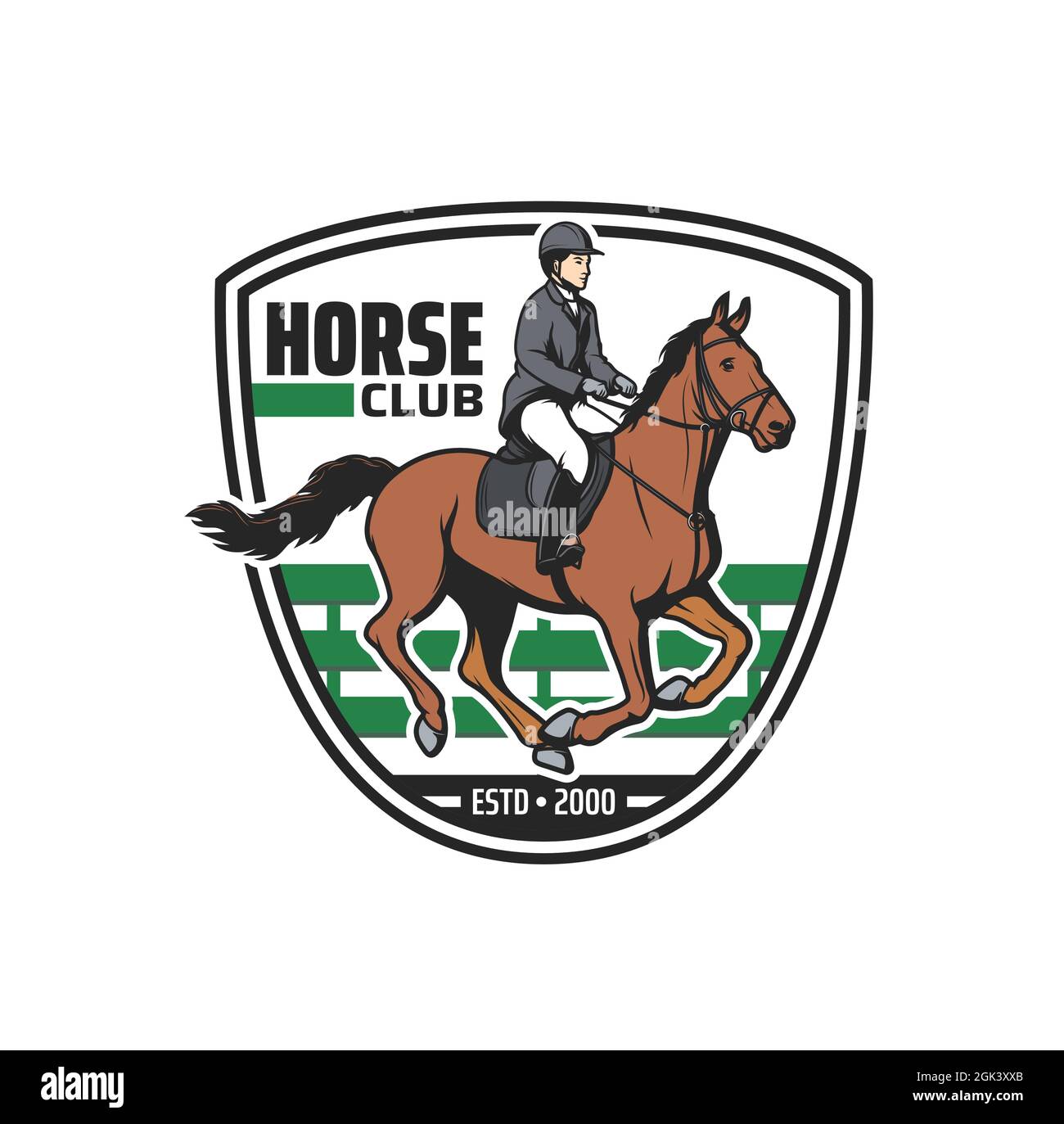 Horse club vector icon with jockey and horse on equestrian sport arena ...