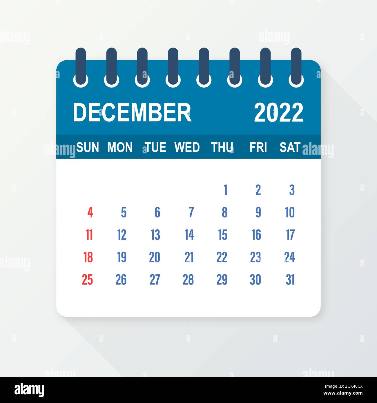 December 2022 Calendar Leaf. Calendar 2022 In Flat Style. A5 Size. Vector  Illustration Stock Vector Image & Art - Alamy