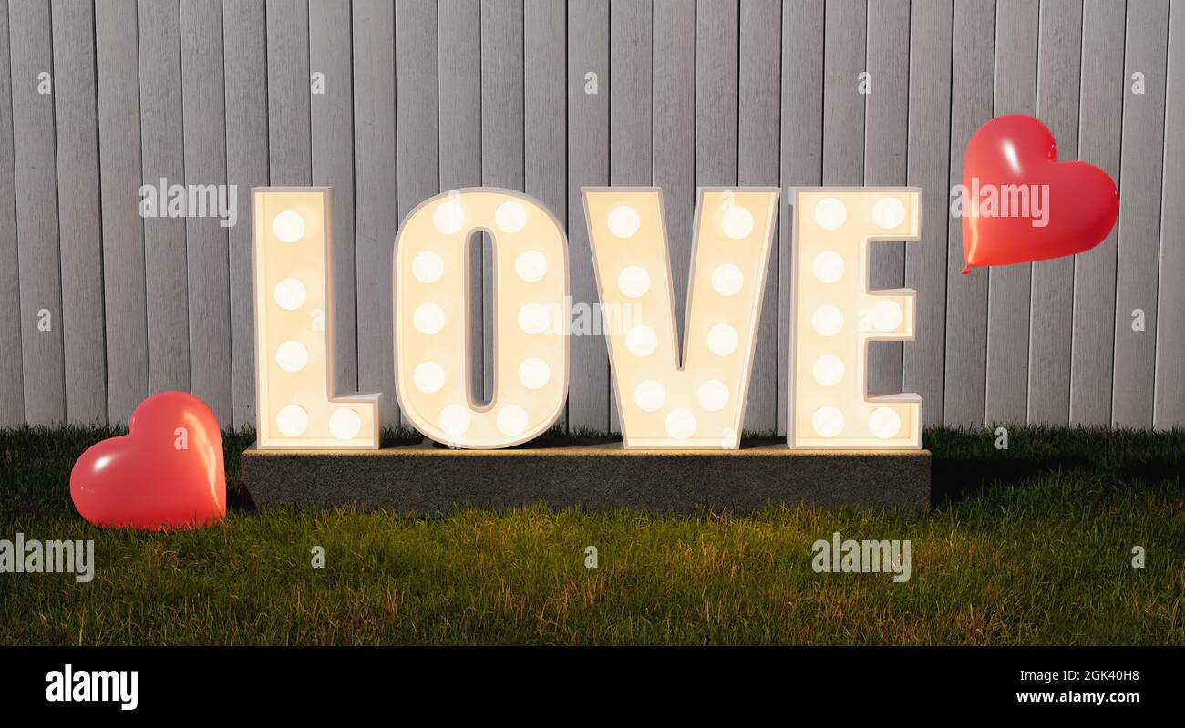 large decorative letters love with bulbs wood letters 3D Model in