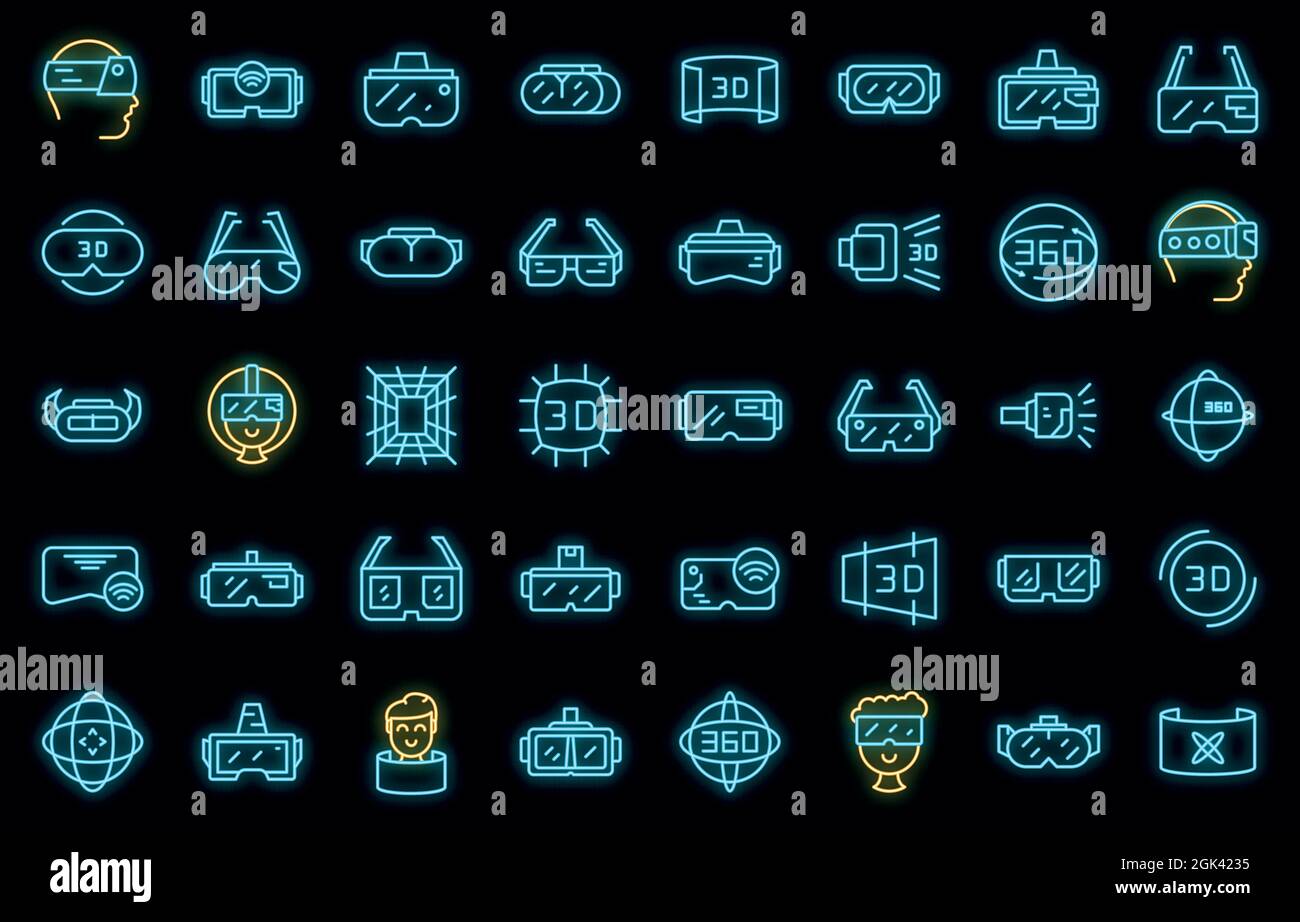 Virtual glasses icons set. Outline set of virtual glasses vector icons ...