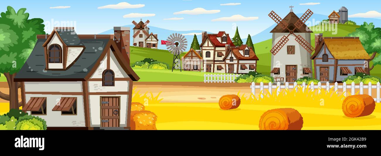 Medieval town landscape scene illustration Stock Vector Image & Art - Alamy