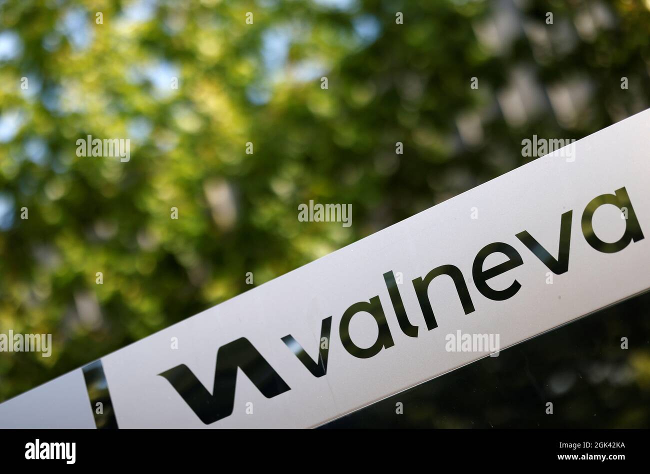 The logo of Valneva SE is pictured at the company's headquarters in