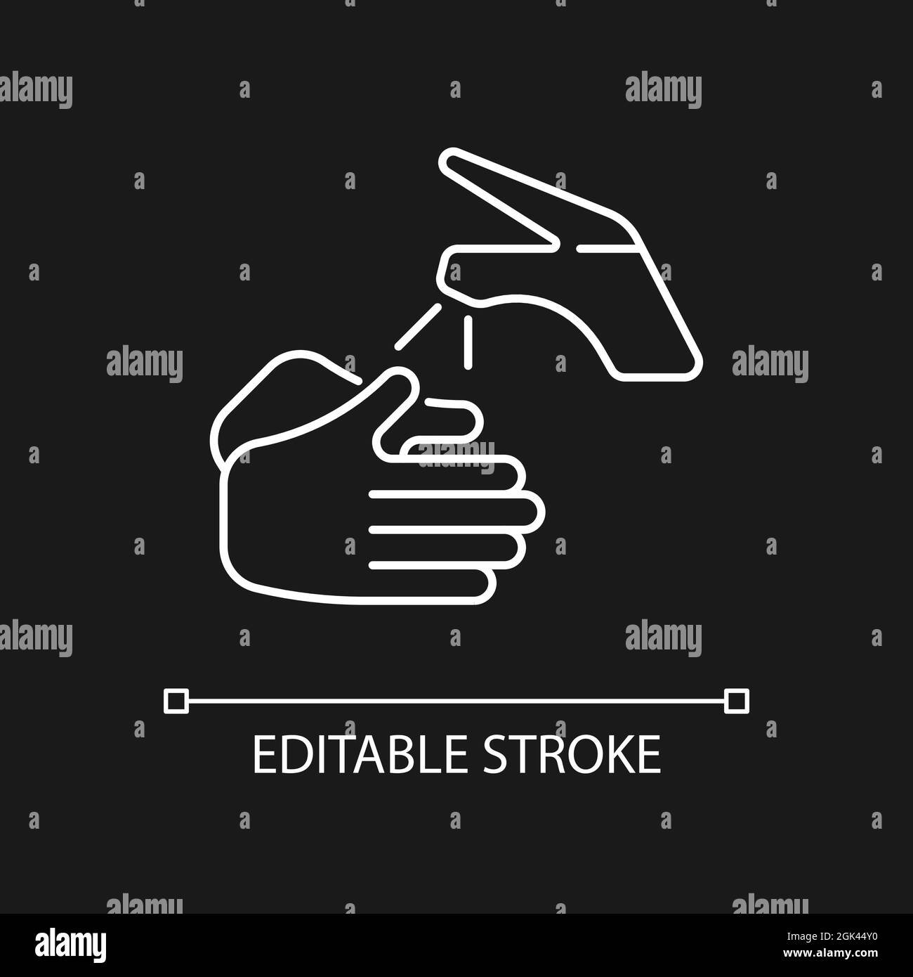 Wetting hands with water white linear icon for dark theme Stock Vector