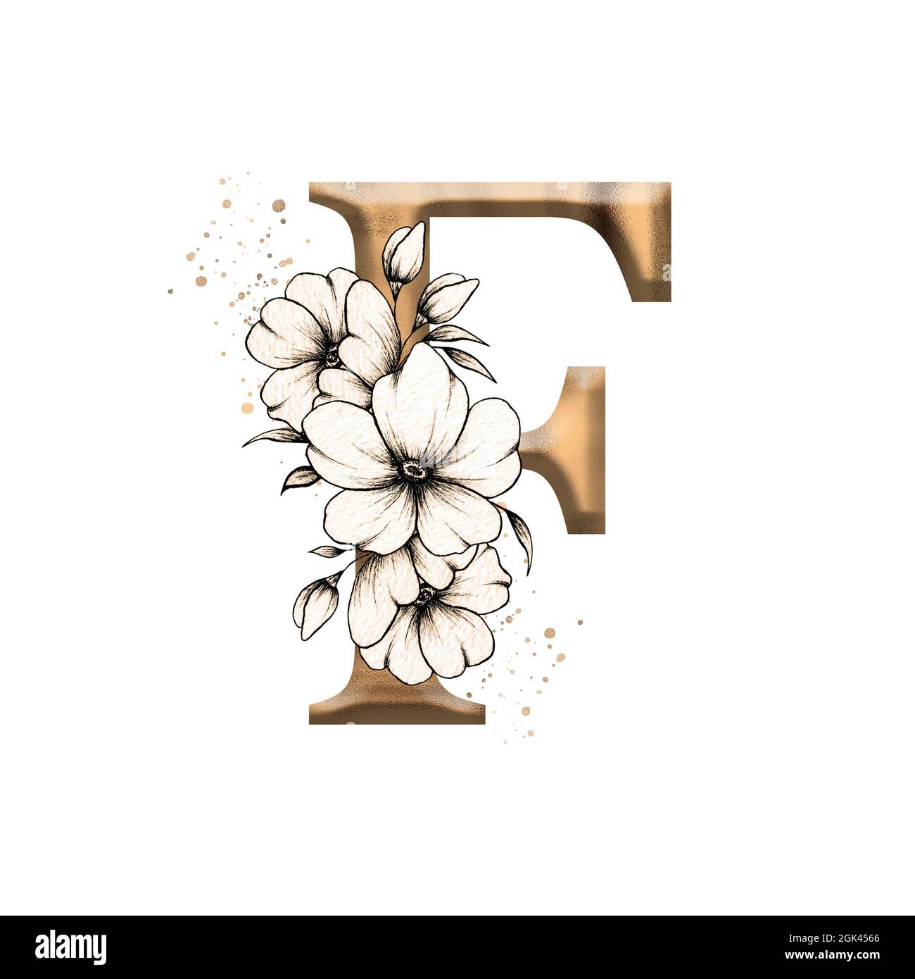 Letter F Botanical Flowers . Initial Wedding Monogram Font Logo