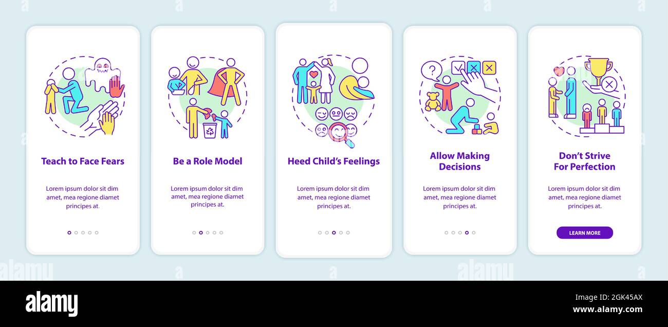 Bringing up tips onboarding mobile app page screen Stock Vector