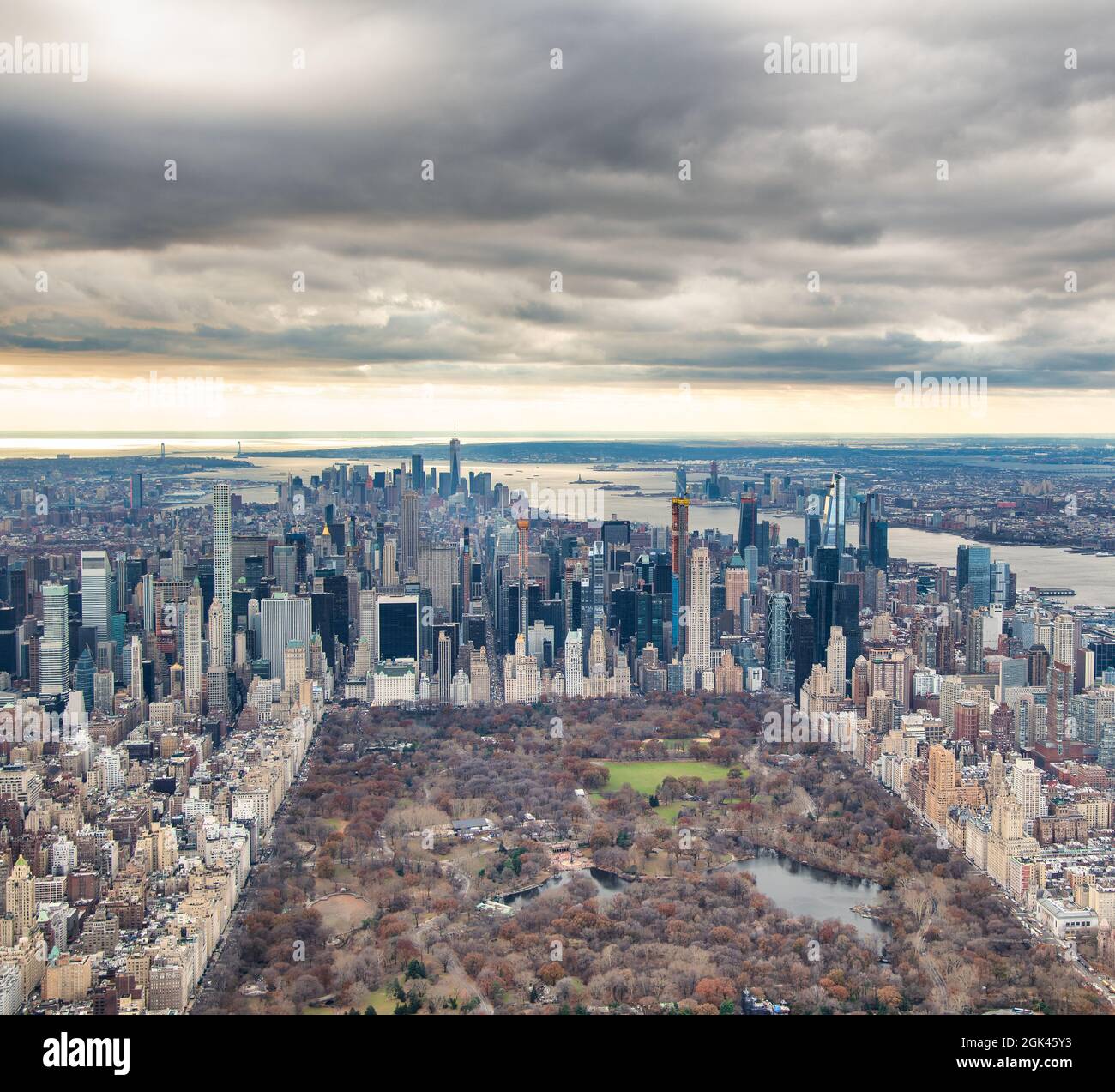Manhattan and Central Park aerial view from helicopter, New York City ...