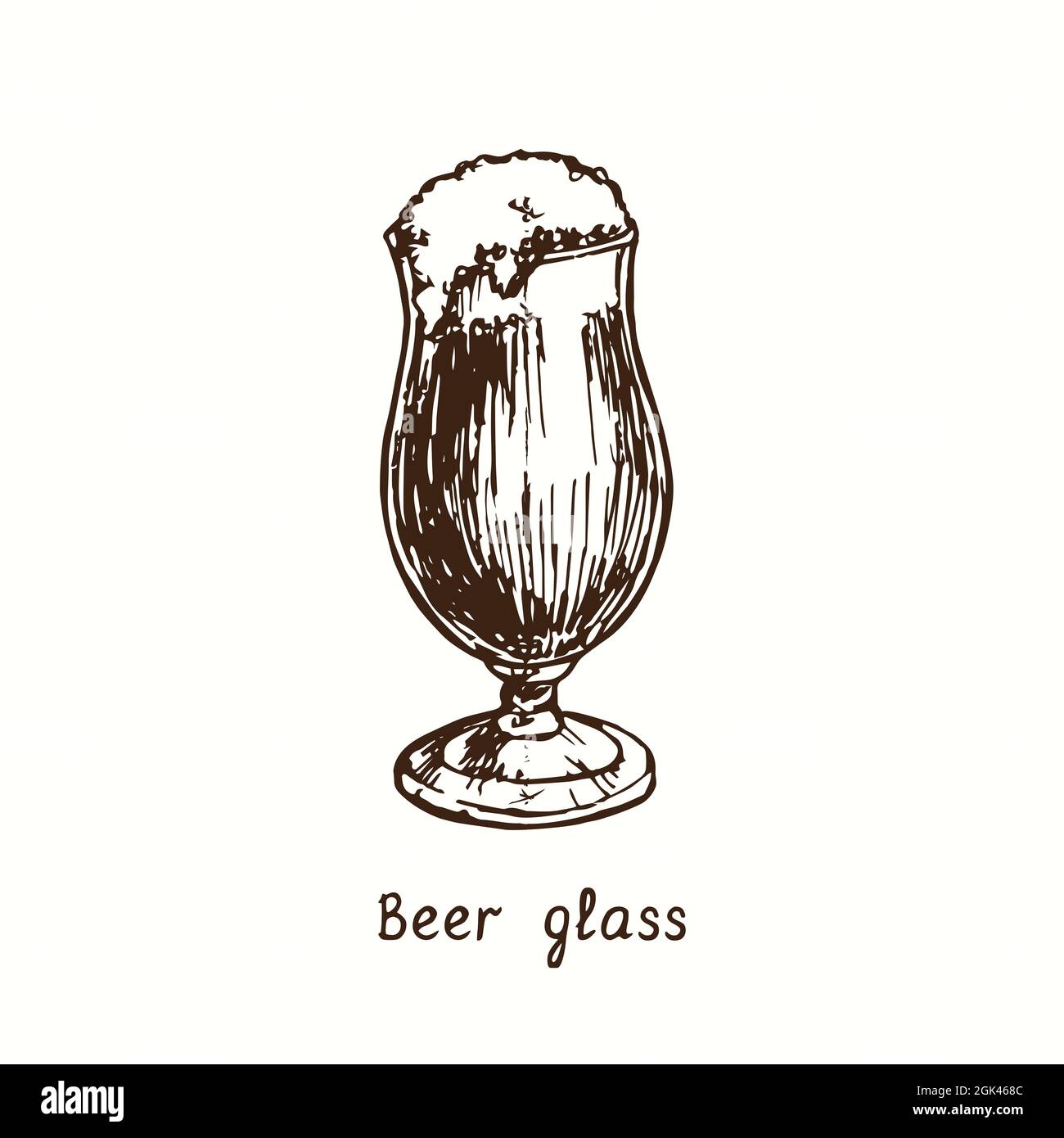 Beer glass stemmed pokal. Ink black and white doodle drawing in woodcut