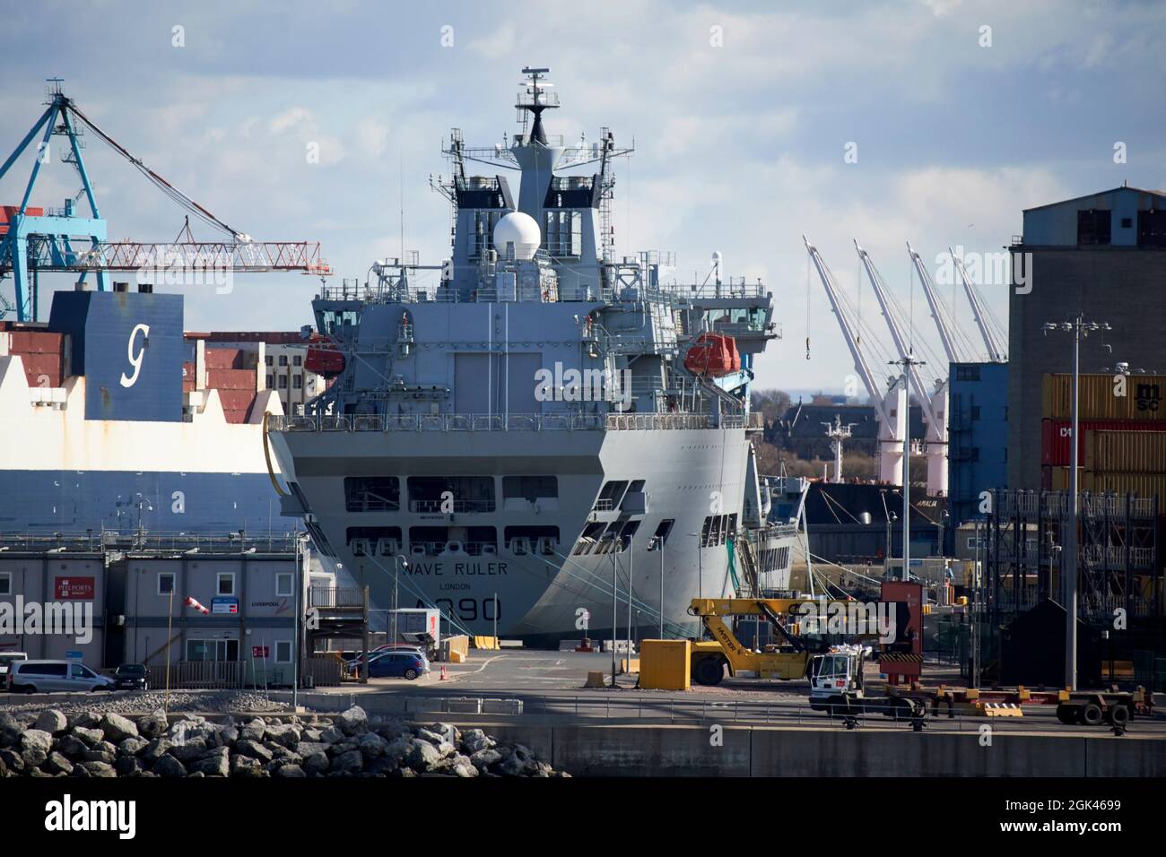 rfa wave ruler a390 royal fleet auxiliary wave-class fast fleet tanker berthed in seaforth dock liverpool england uk Stock Photo