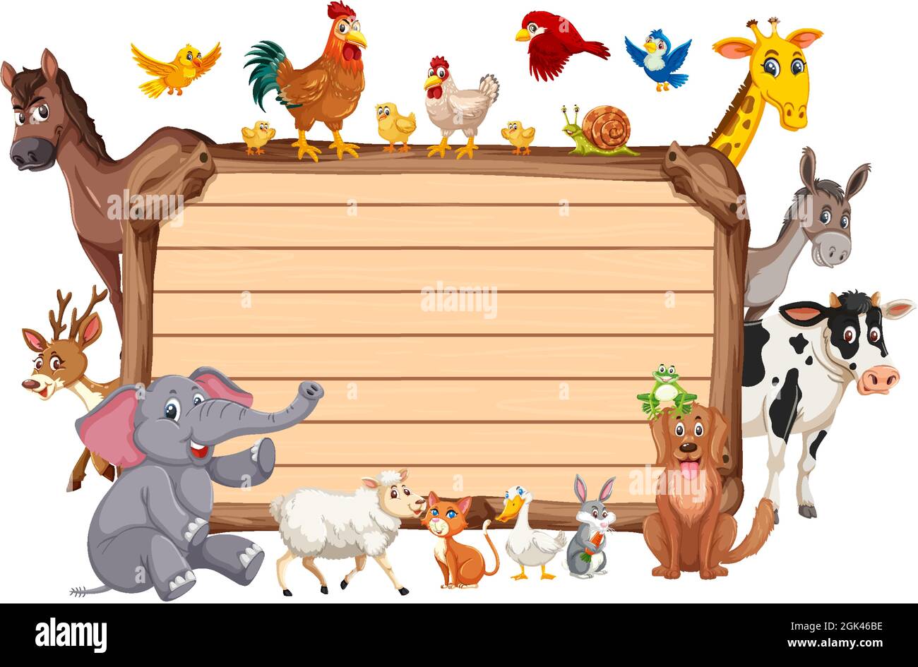 Empty wooden board with various wild animals illustration Stock Vector ...
