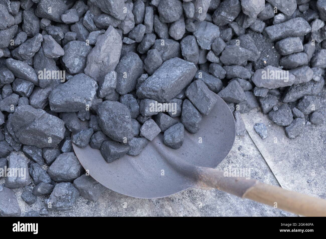 Pile of natural black hard coal for texture background. Coal energy