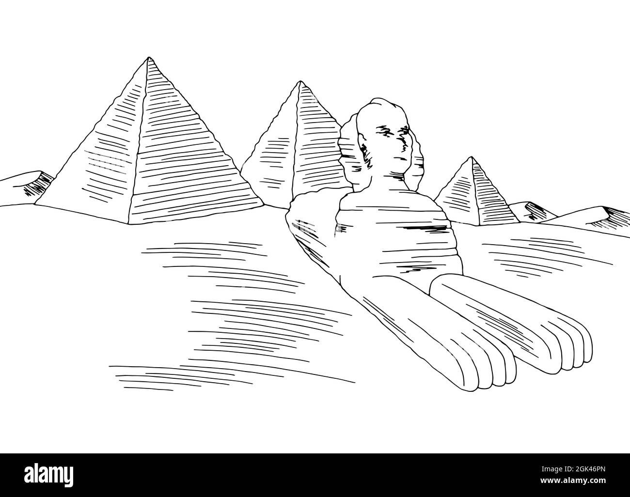 Desert pyramid graphic black white landscape sketch illustration vector Stock Vector