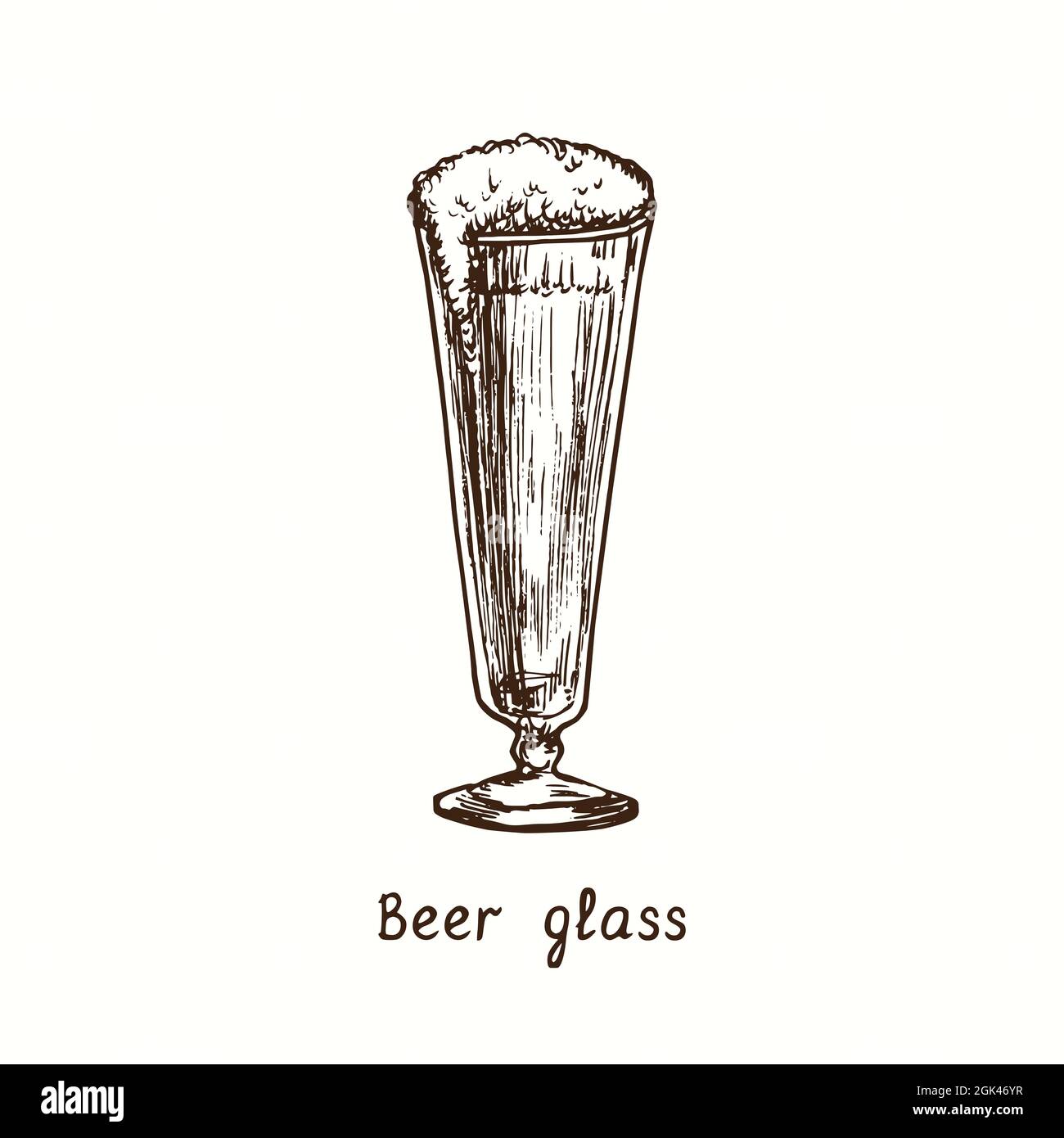 Beer pilsner glass. Ink black and white doodle drawing in woodcut style. Stock Photo