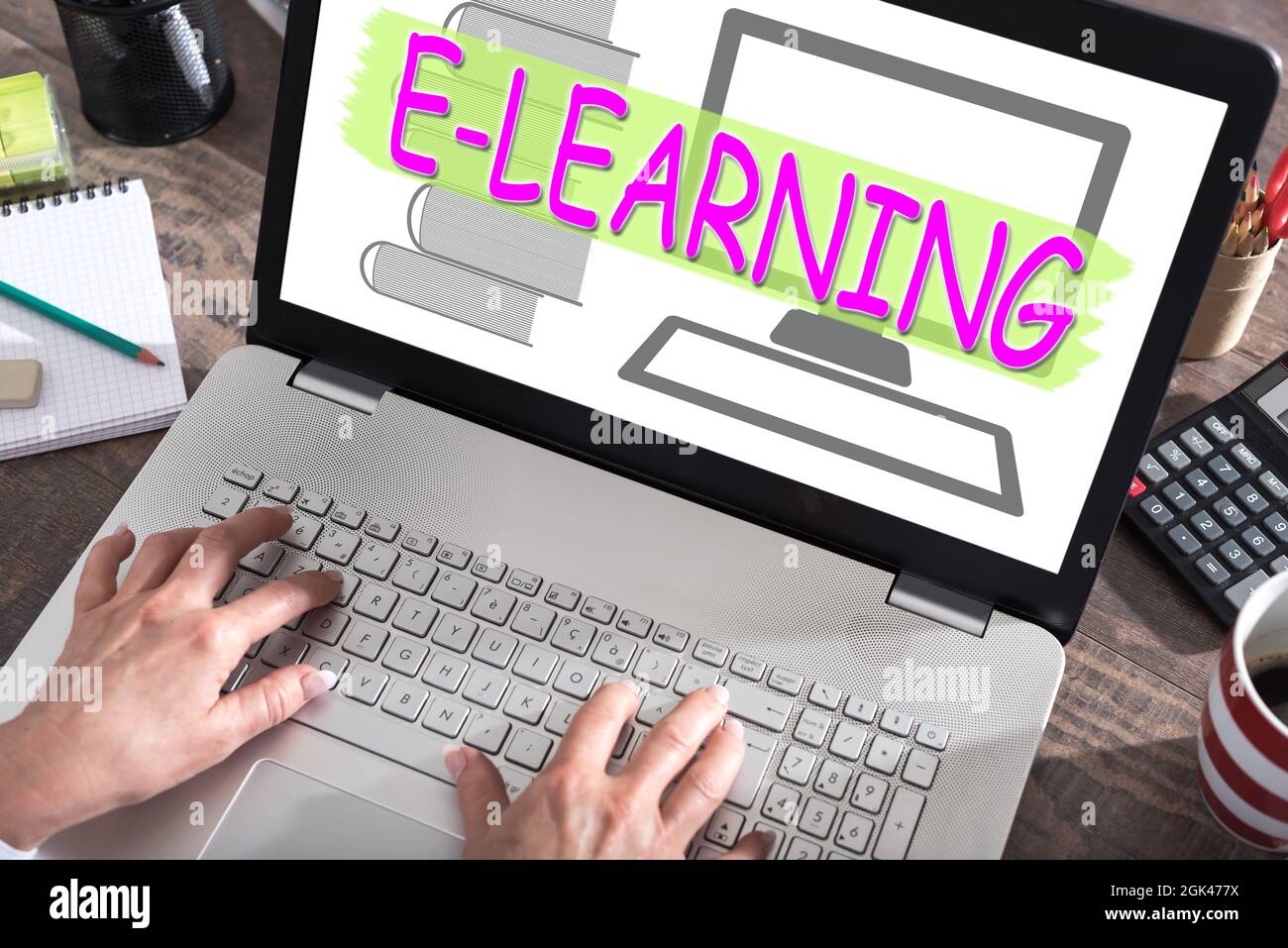 E-learning concept shown on a laptop screen Stock Photo