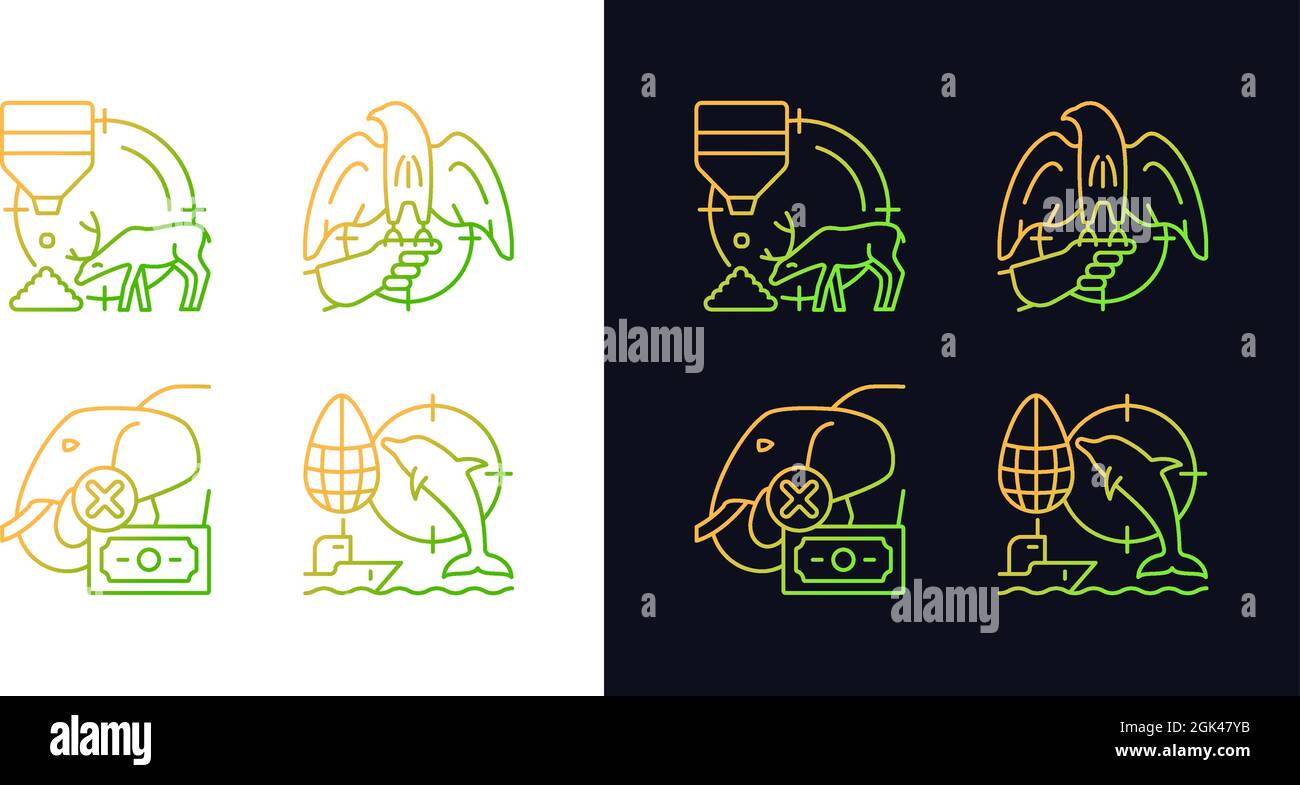 Illegal hunting gradient icons set for dark and light mode Stock Vector