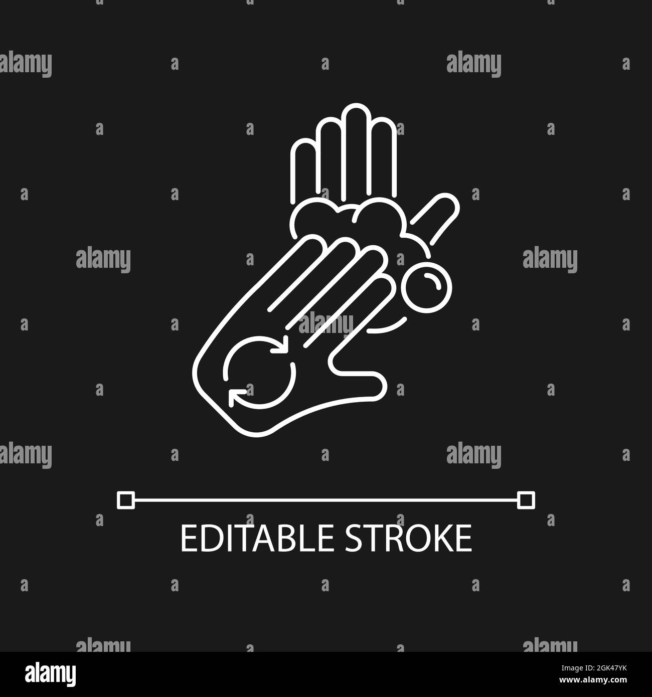 Rub palms with fingers white linear icon for dark theme Stock Vector