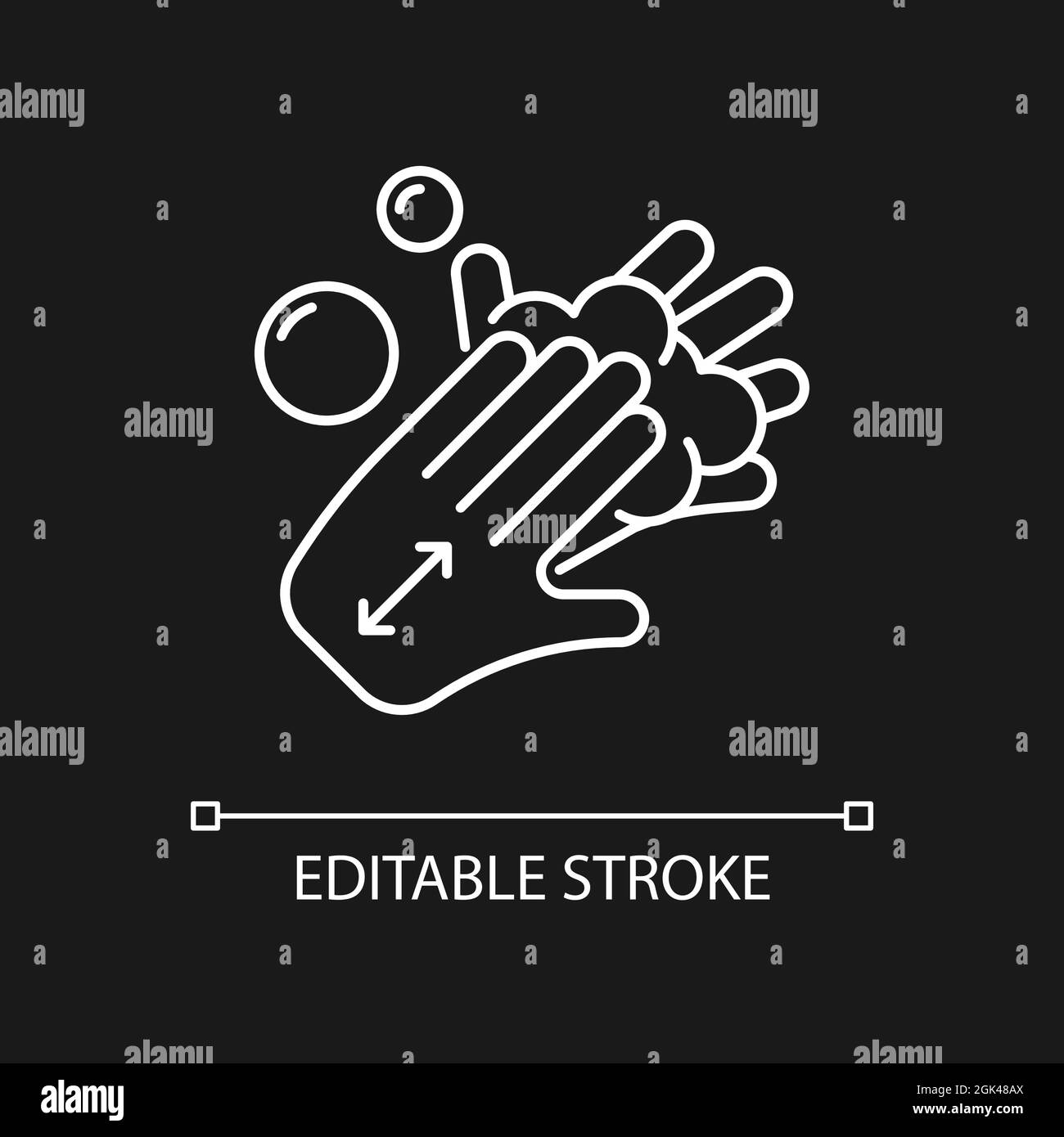 Lathering back of hands white linear icon for dark theme Stock Vector