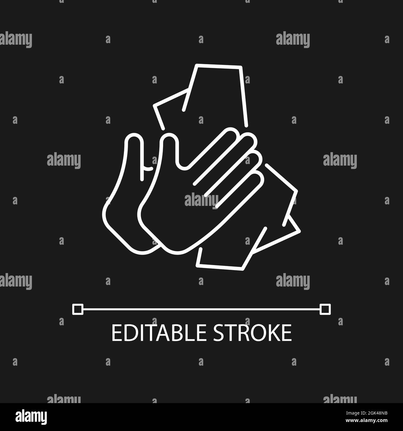 Dry hands with tissue white linear icon for dark theme Stock Vector