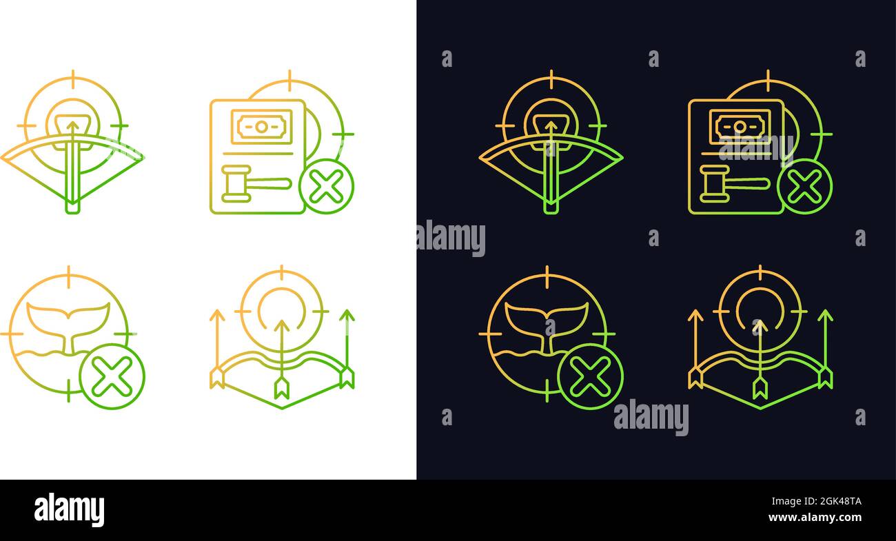 Hunting provisions and restrictions gradient icons set for dark and light mode Stock Vector