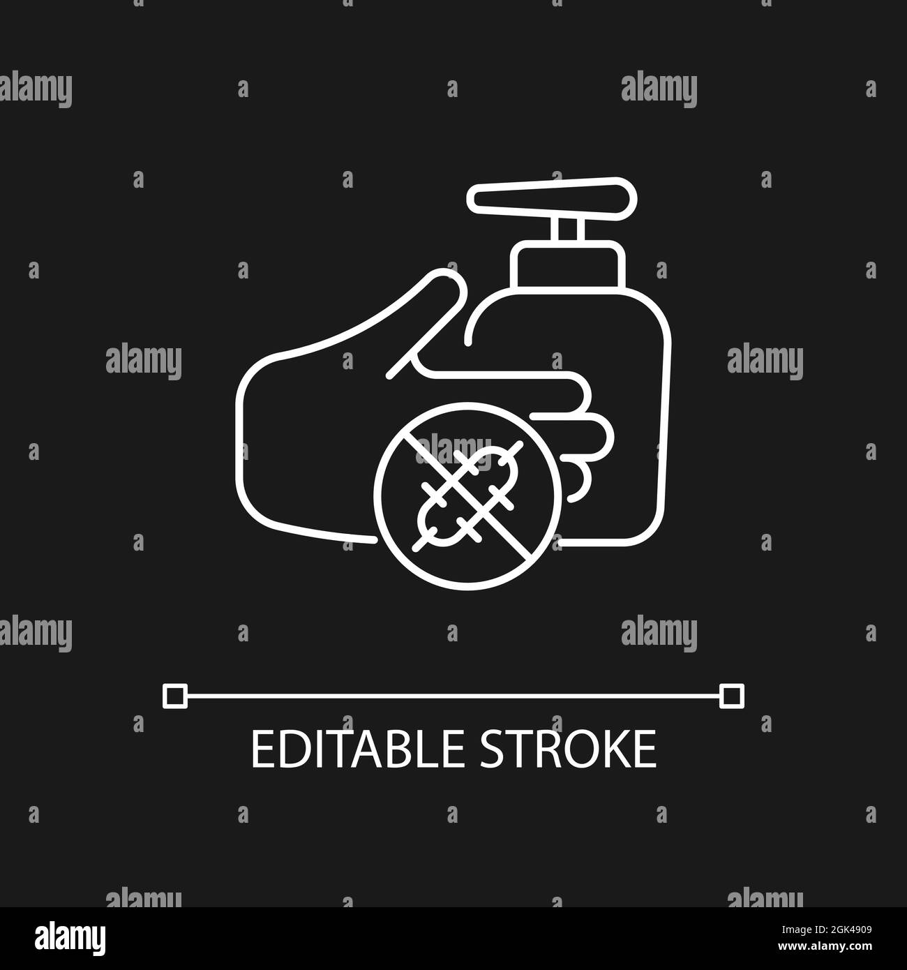 Antiseptic hand washing white linear icon for dark theme Stock Vector