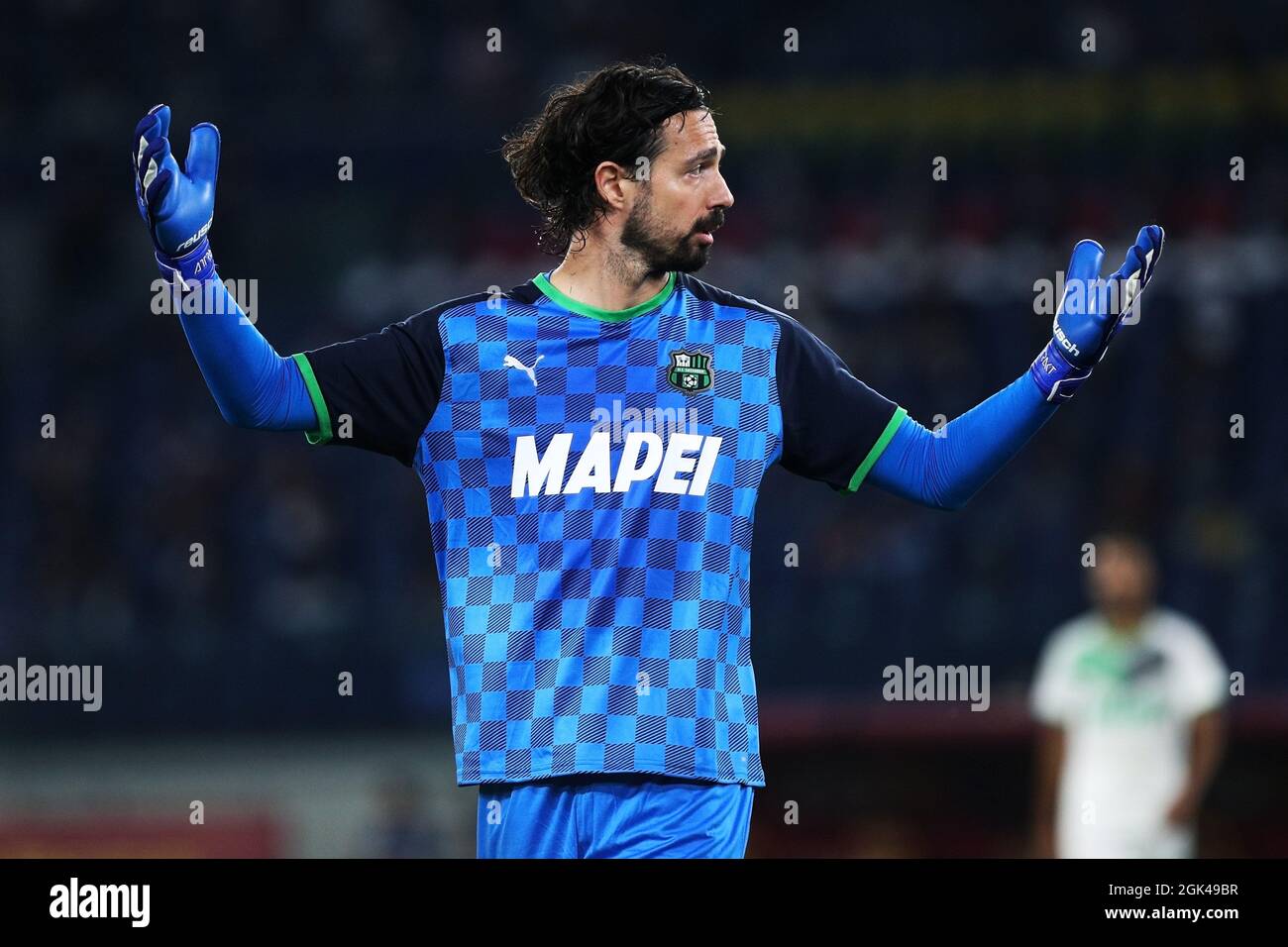 Andrea Consigli goalkeeper of Sassuolo reacts during the Italian  championship Serie A football match between AS Roma and Unione Sportiva  Sassuolo Calcio on September 12, 2021 at Stadio Olimpico in Rome, Italy -