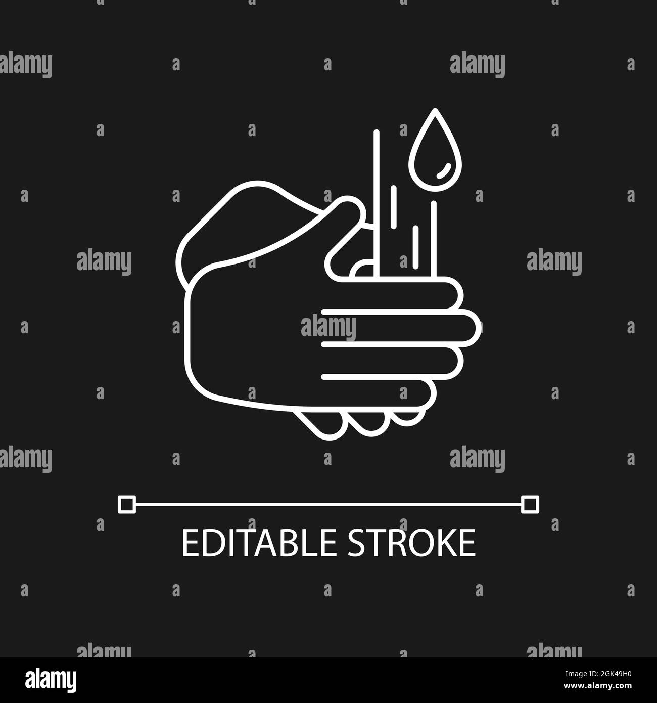 Rub palms together white linear icon for dark theme Stock Vector