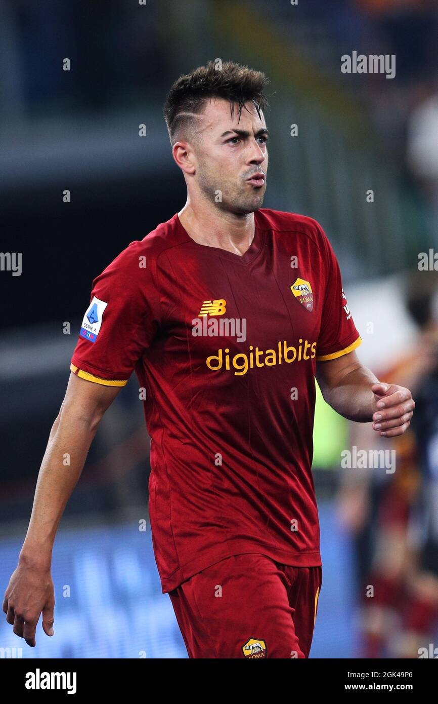 Stephan El Shaarawy of Roma celebrates after scoring 2-1 goal during the  Italian championship Serie A football match between AS Roma and Unione  Sportiva Sassuolo Calcio on September 12, 2021 at Stadio