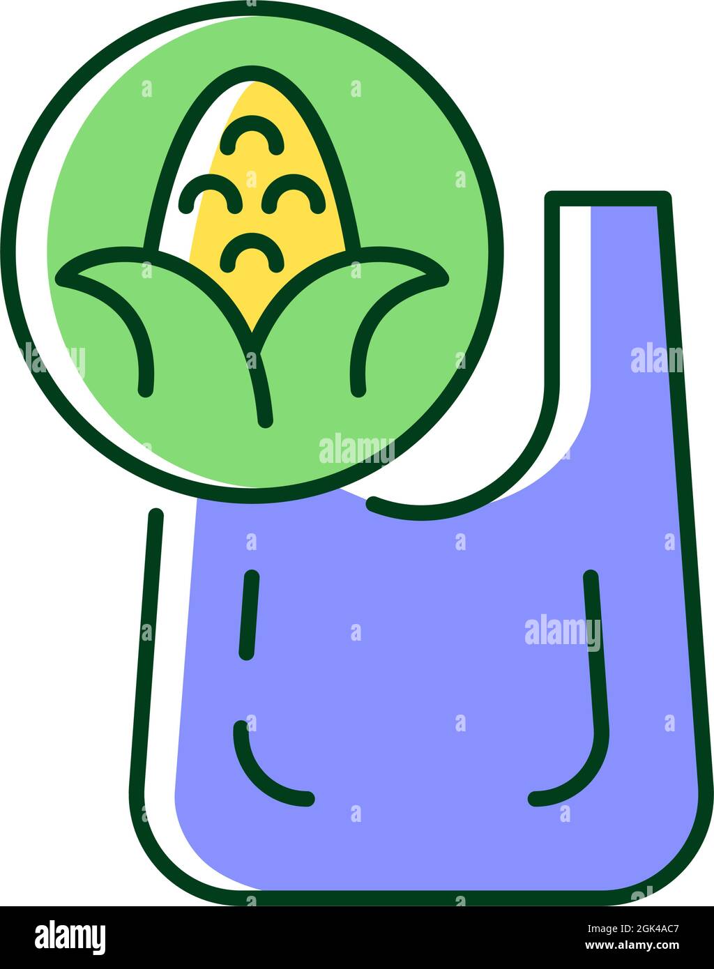 Compostable bag made from corn RGB color icon Stock Vector