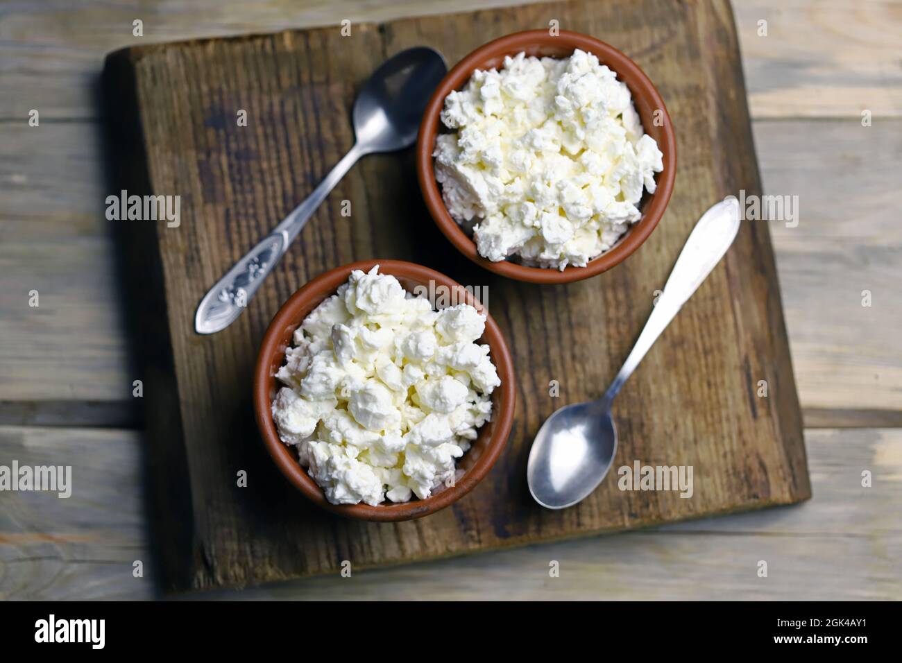 Fresh homemade cottage cheese. Dairy products. Stock Photo