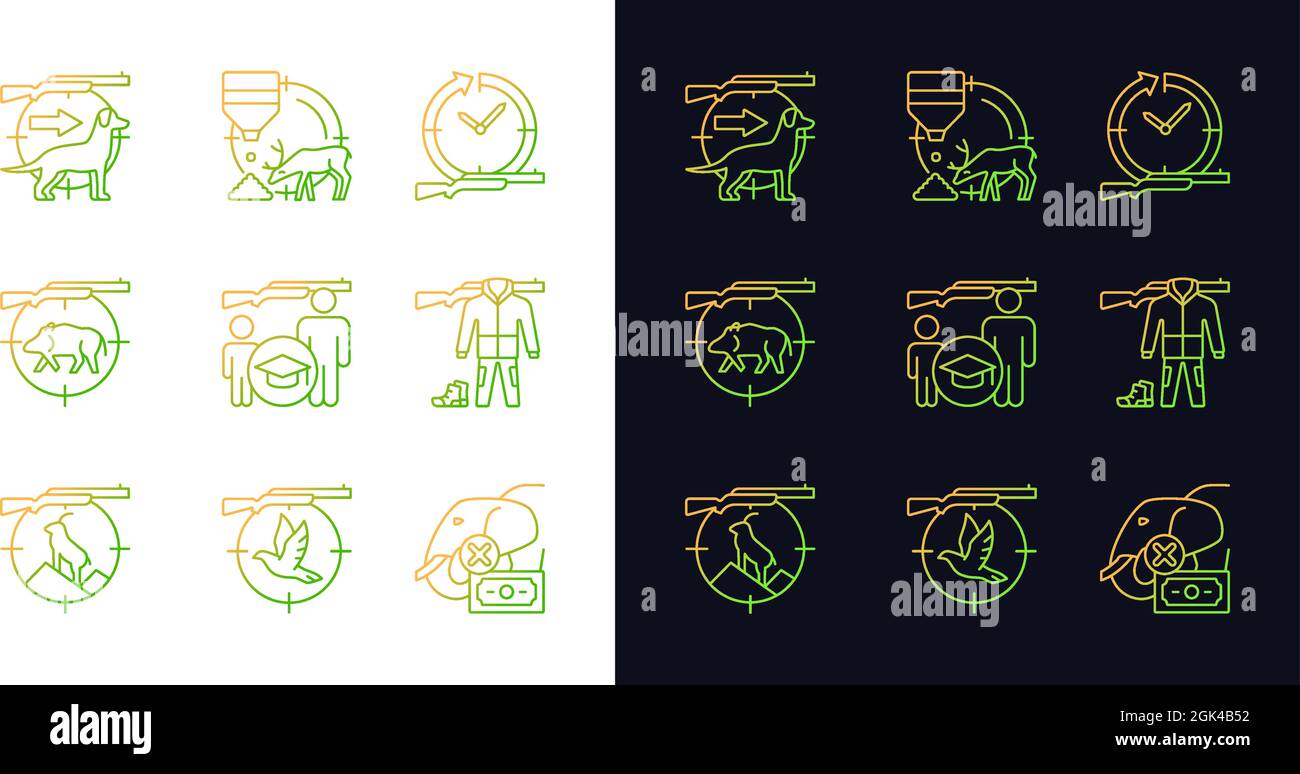 Animal hunter gradient icons set for dark and light mode Stock Vector