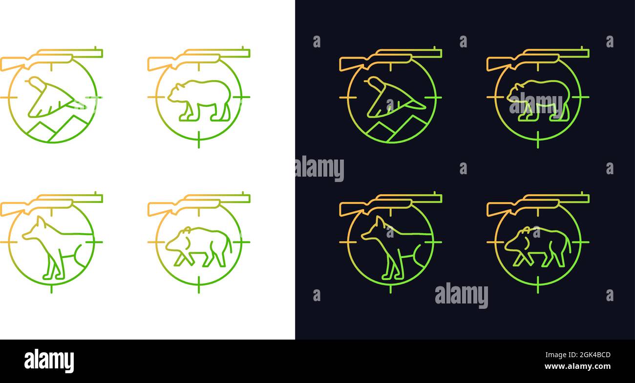 Big and small game hunting gradient icons set for dark and light mode ...