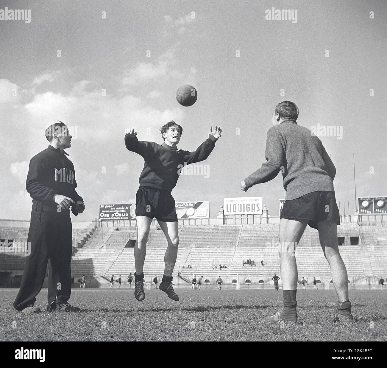 Gunnar Nordahl. 19 october 1921 - 15 september 1995. Swedish football player, best known for playing in the italian football club AC Milan from 1949 to 1956. He stills holds the record for goals per appearance in Italy. Nordahl is considered to be one of the greatest Swedish football players of all-time. Nordahl became the first swedish professional footballplayer when transfereed to AC Milan on january 22 1949. Later, he would team up with his national team strike partners, Gunnar Gren and Nils Liedholm to form the renowned Gre-No-Li trio, a succesful trio playing together for AC Milan. Pictu Stock Photo