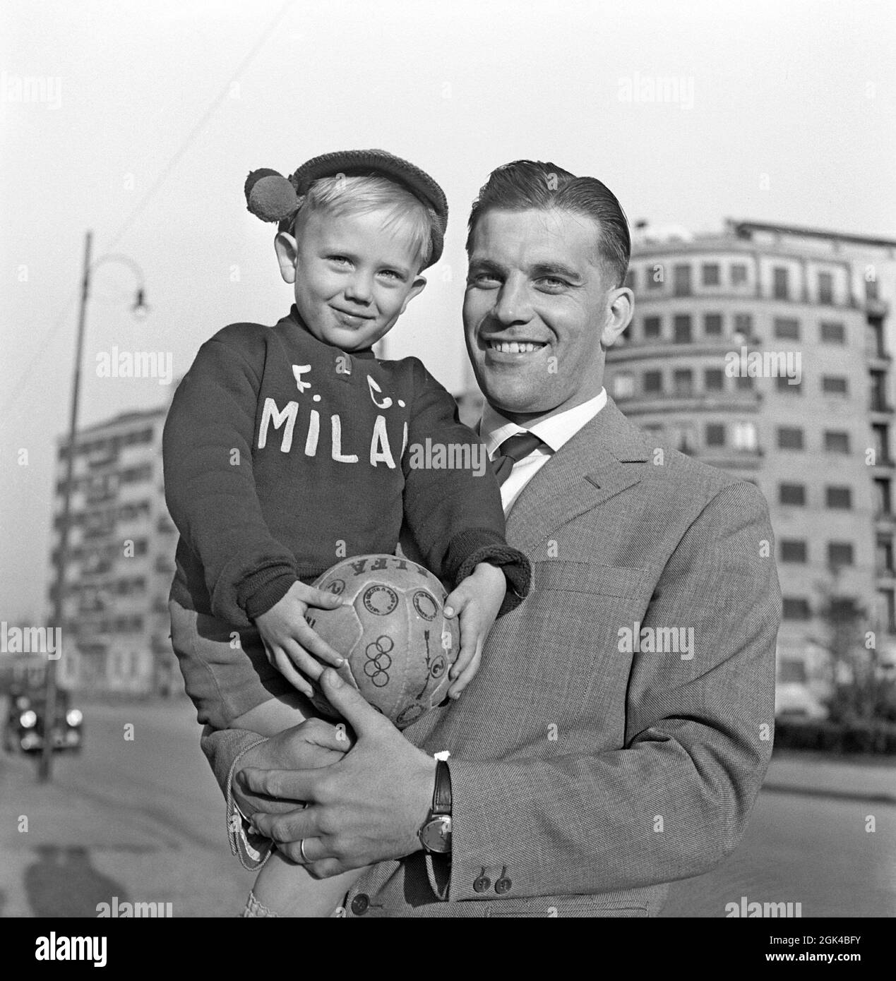 Gunnar Nordahl. 19 october 1921 - 15 september 1995. Swedish football player, best known for playing in the italian football club AC Milan from 1949 to 1956. He stills holds the record for goals per appearance in Italy. Nordahl is considered to be one of the greatest Swedish football players of all-time. Nordahl became the first swedish professional footballplayer when transfereed to AC Milan on january 22 1949. Later, he would team up with his national team strike partners, Gunnar Gren and Nils Liedholm to form the renowned Gre-No-Li trio, a succesful trio playing together for AC Milan. Pictu Stock Photo