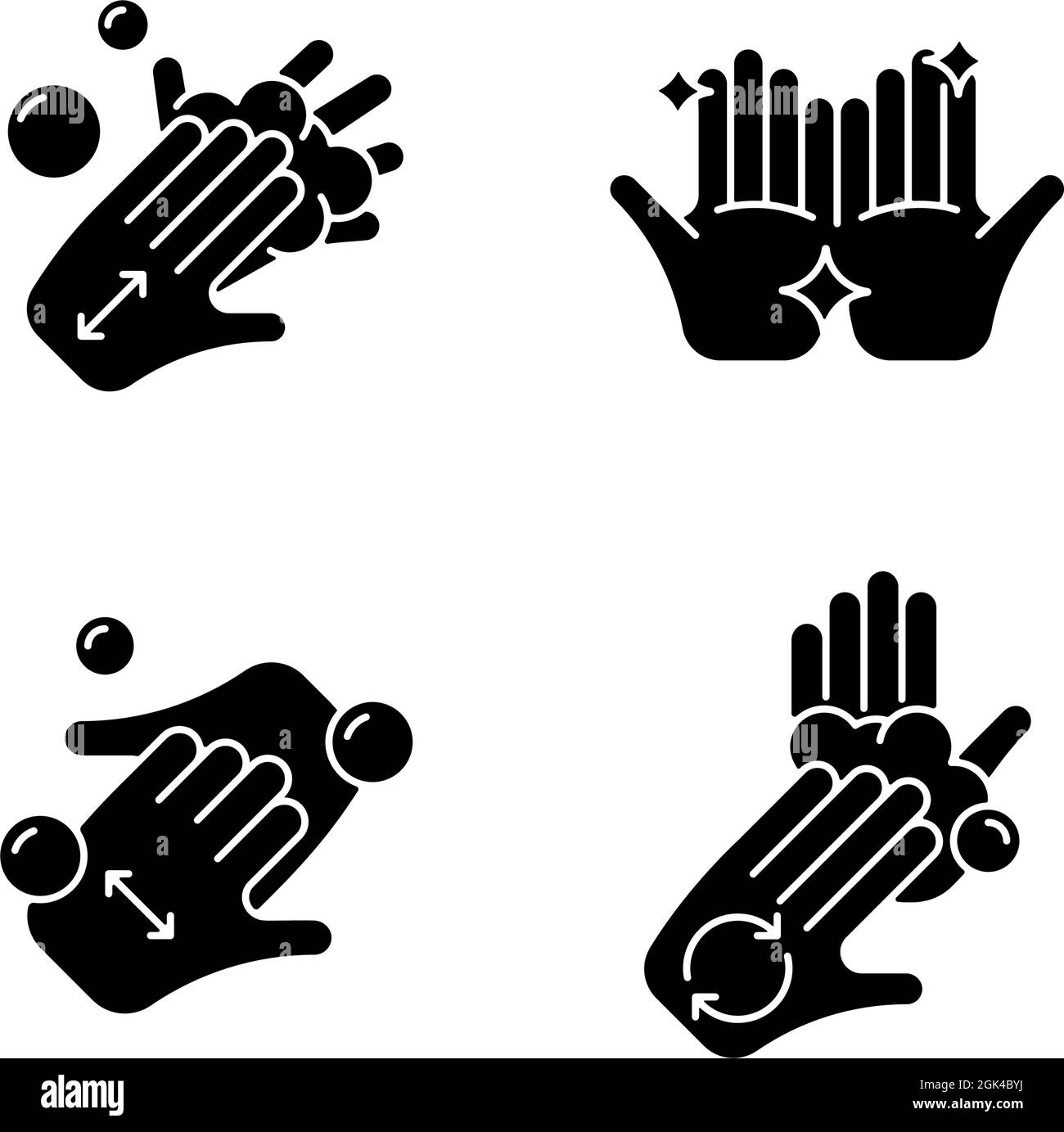 Washing hands instruction black glyph icons set on white space Stock Vector