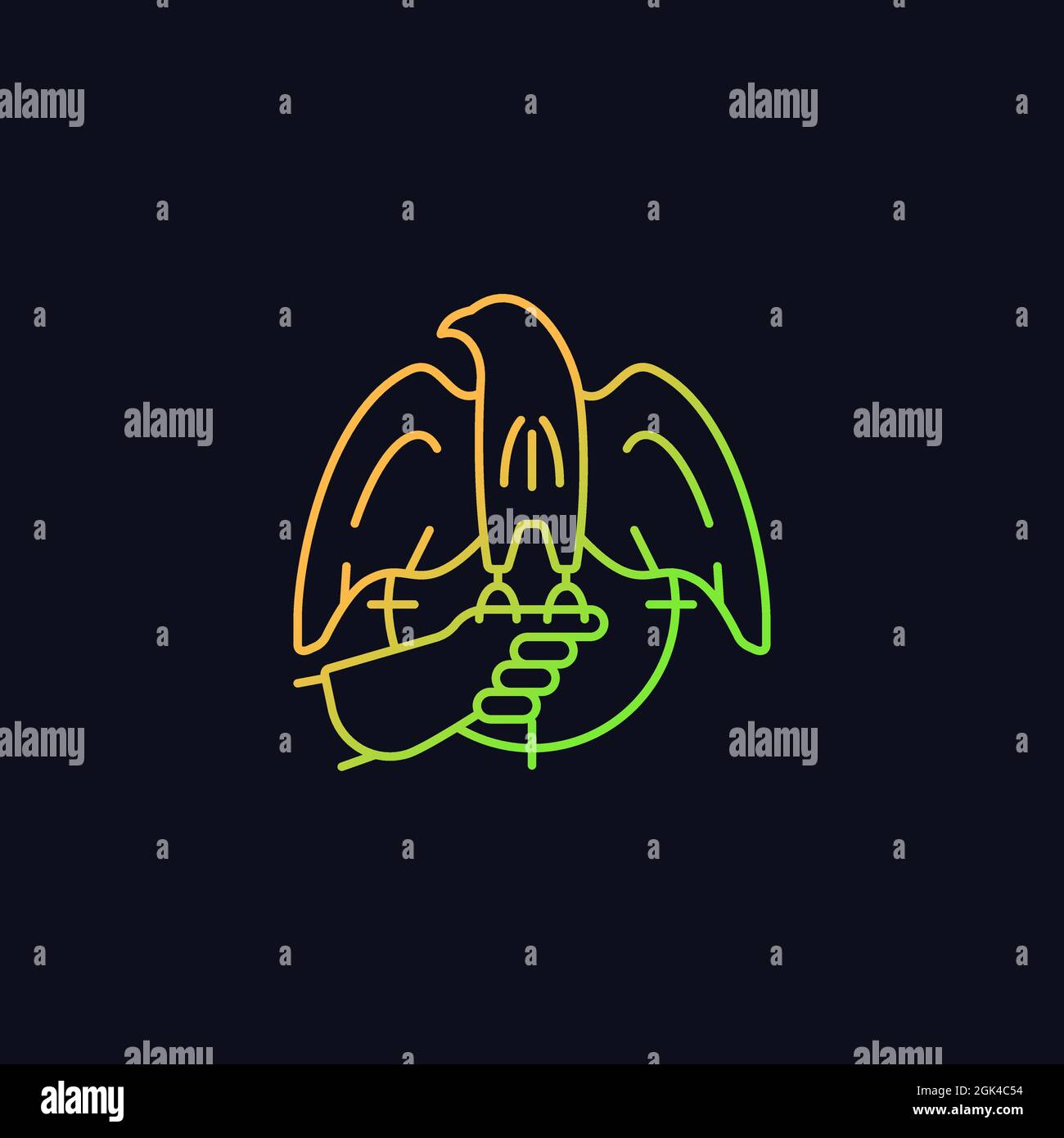 Falconry hunting gradient vector icon for dark theme Stock Vector