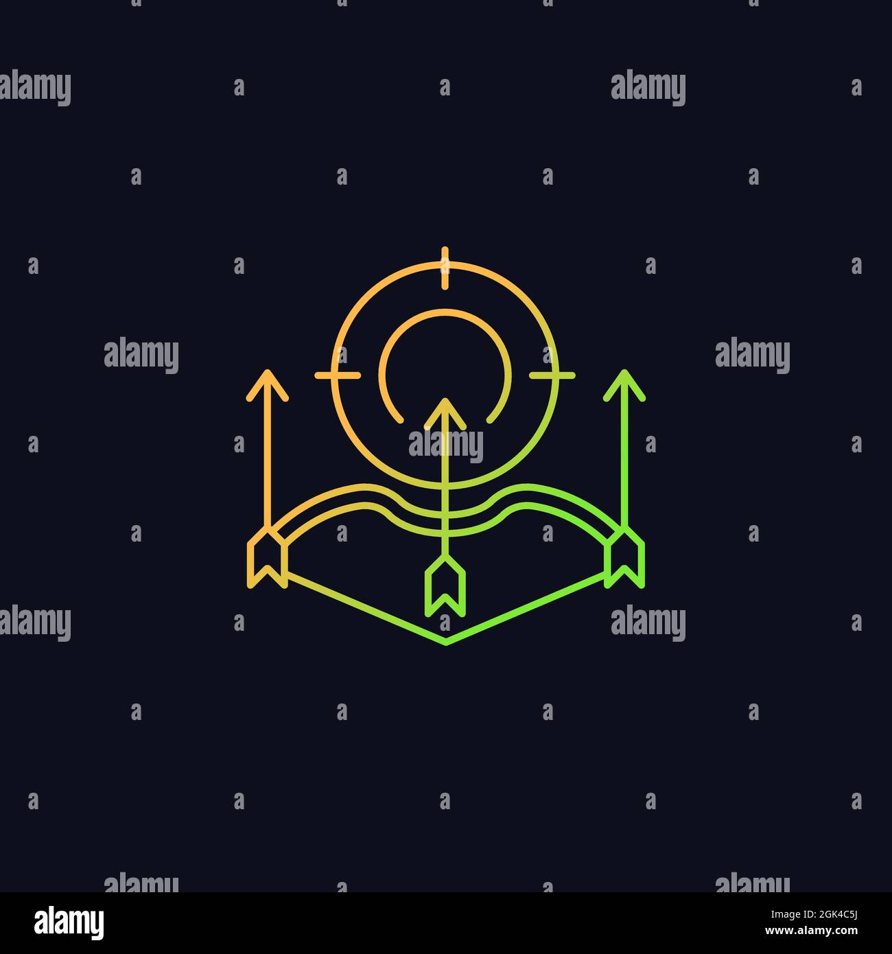 Bow and arrow hunting gradient vector icon for dark theme Stock Vector