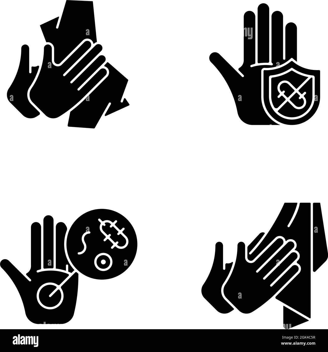 Infection prevention black glyph icons set on white space Stock Vector