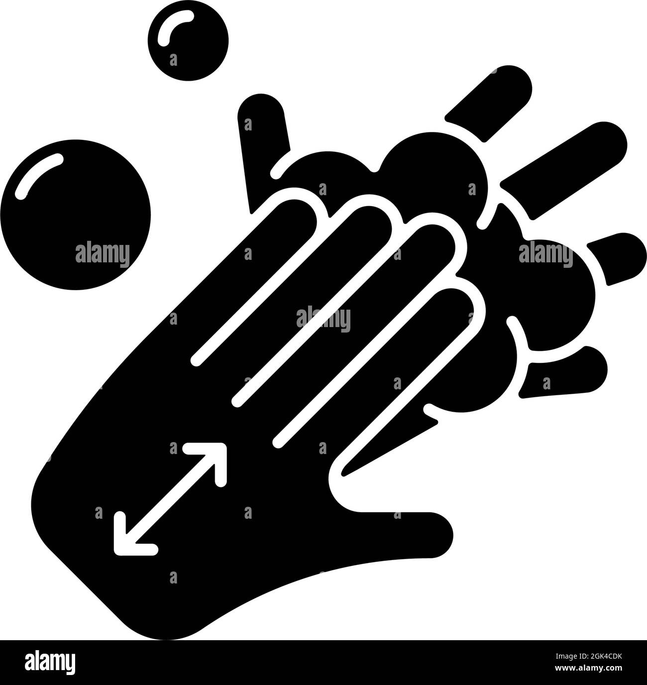 Lathering back of hands black glyph icon Stock Vector