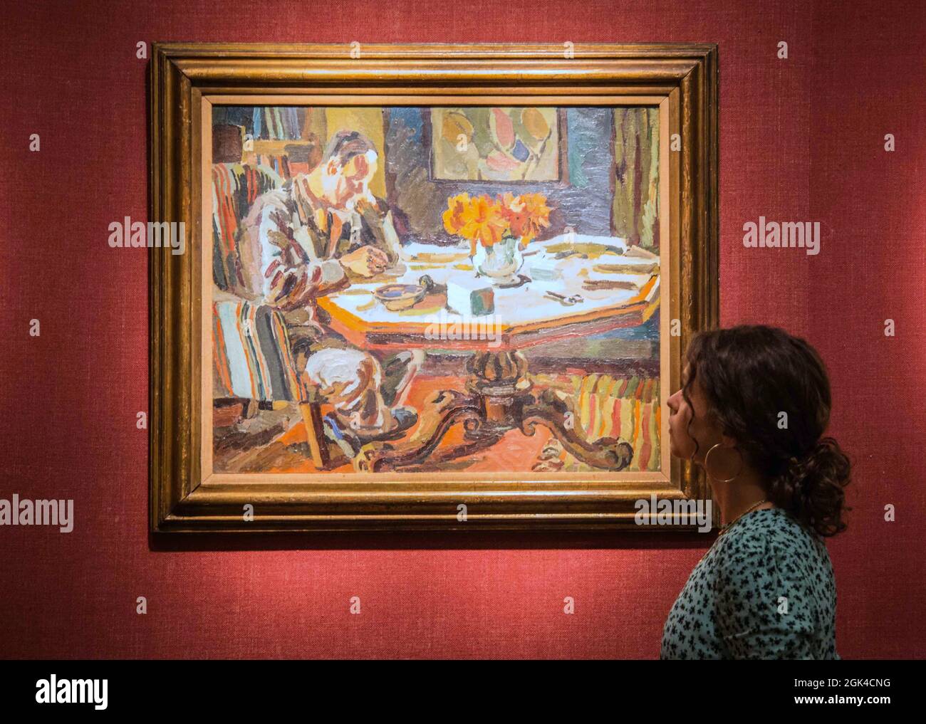 London UK 13 September  2021 Duncan Grant’s  Angus Davison at Charlestone, c 1923-28. The Bloomsbury Group’s rural haven in the folds of the Sussex Downs became a compelling subject in itself.   Paul Quezada-Neiman/Alamy Live News Stock Photo