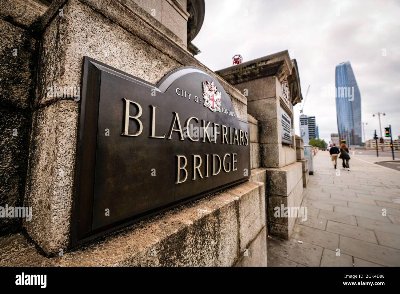 London, September, 2021: Blackfriars Bridge sign. A foot and road traffic bridge over the River Thames Stock Photo