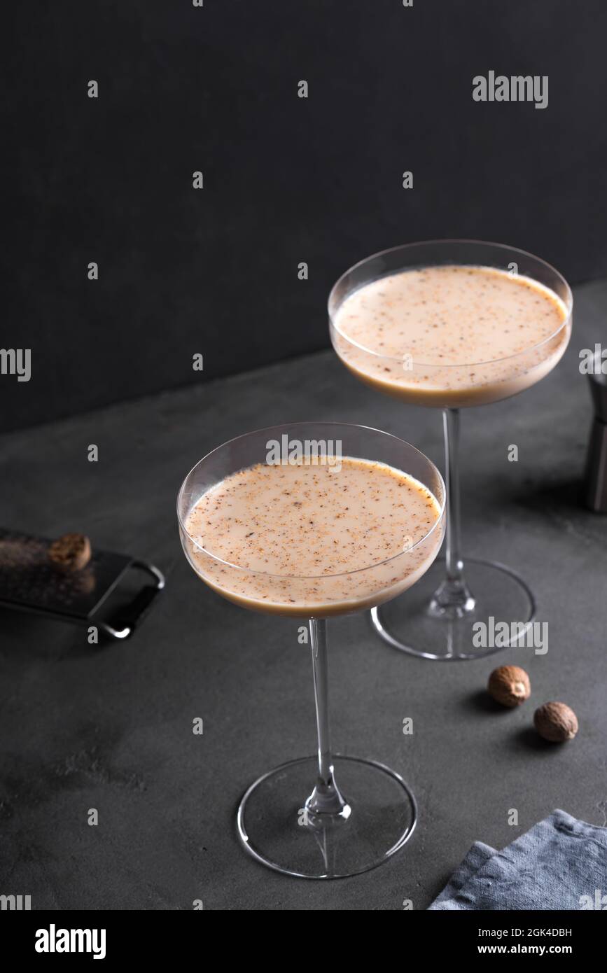 Brandy Alexander Cocktail with nutmeg. Boozy holiday cocktail drink