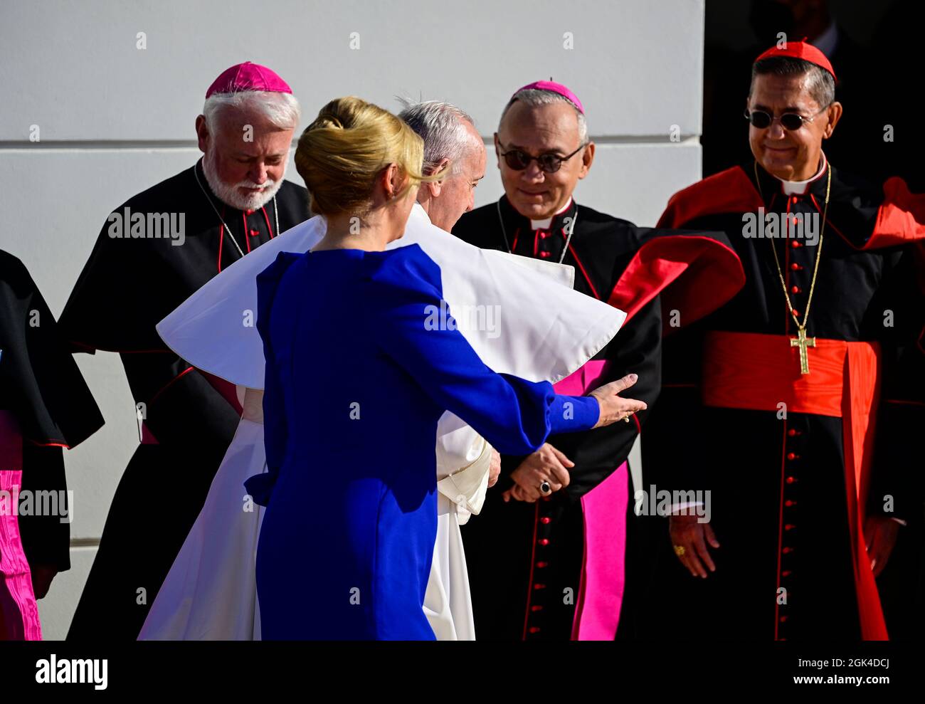 Bratislava, Slovakia. 13th Sep, 2021. Slovak President Zuzana Caputova  today, on Monday, September 13, 2021, welcomed Pope Francis during his  four-day visit to Slovakia, which started on Sunday, and then had an
