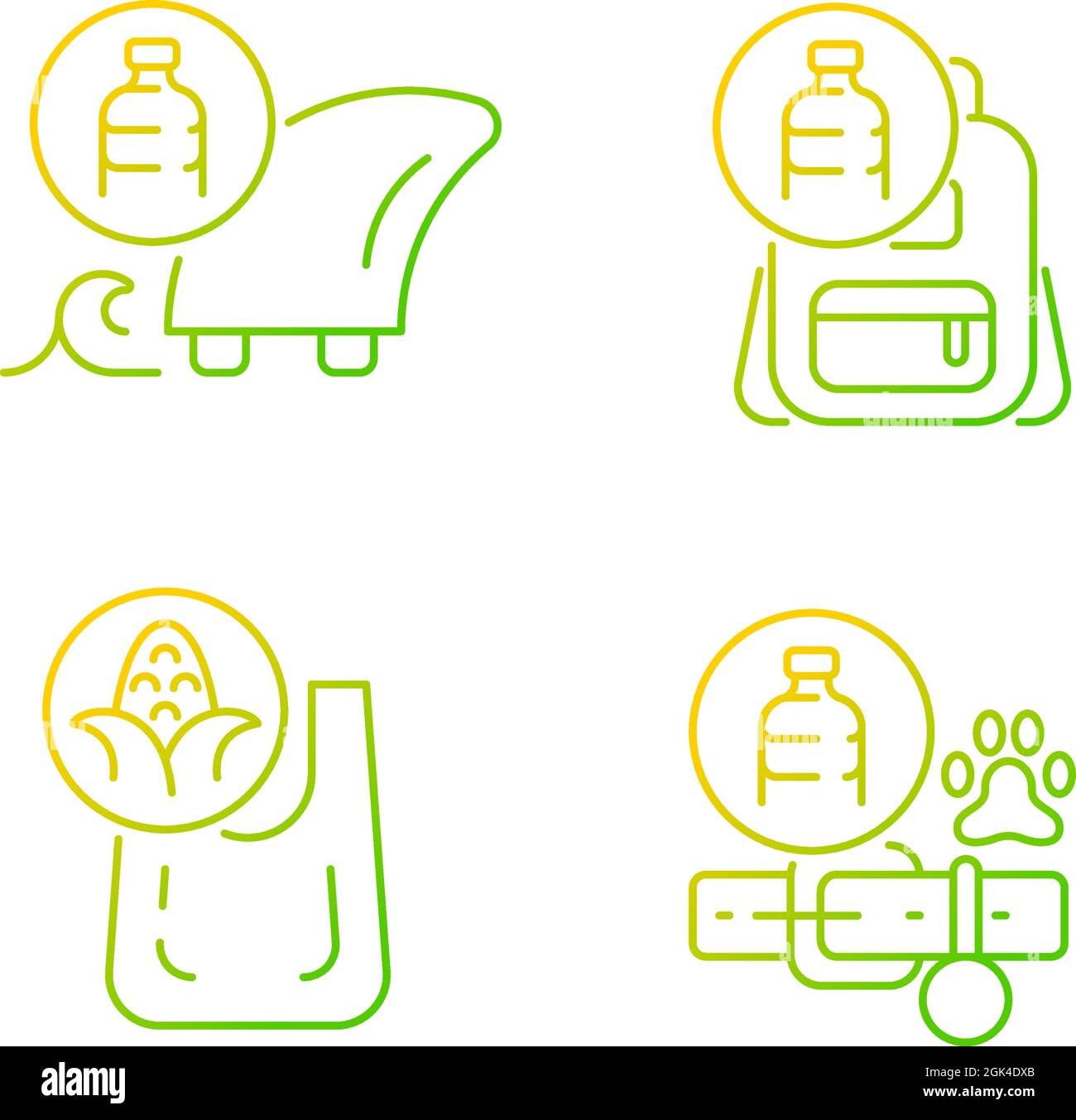 Products from recycled plastics gradient linear vector icons set Stock Vector