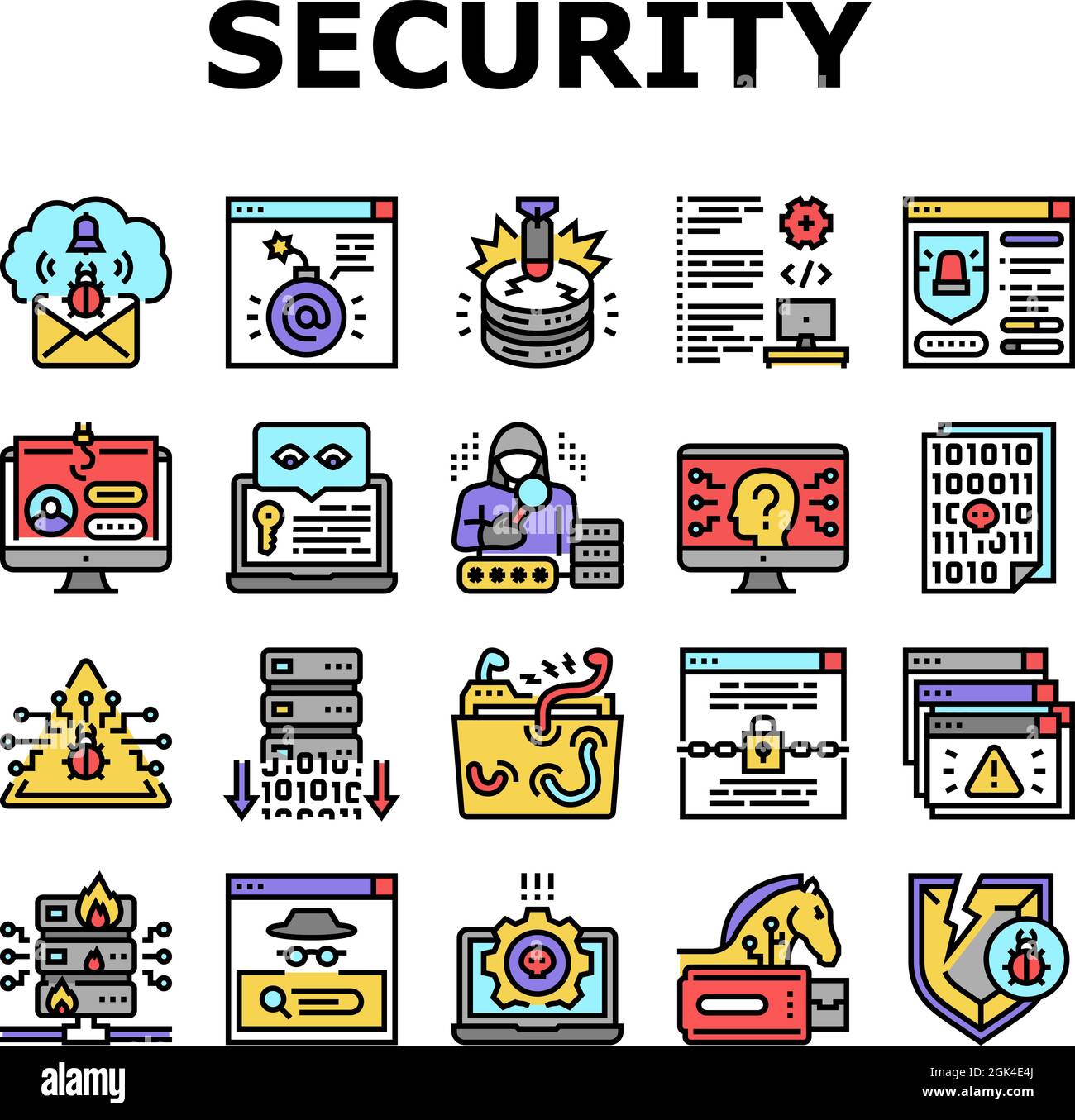 Cyber Security System Technology Icons Set Vector Stock Vector Image ...
