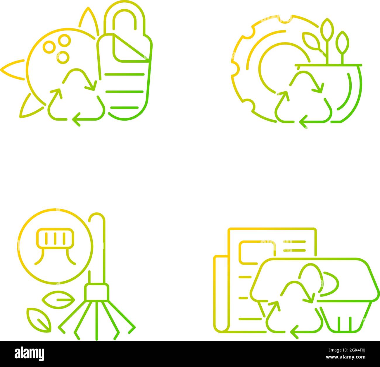 Processing recycled material gradient linear vector icons set Stock Vector