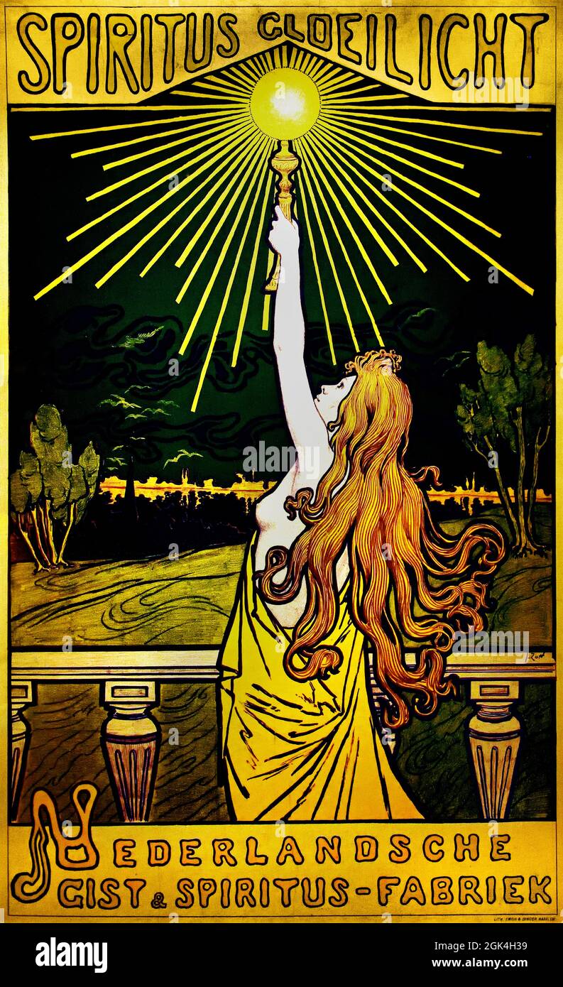 Poster Spiritus incandescent light, Nederlandsche Gist and Spiritusfabriek 1898  The, Netherlands, Dutch, Stock Photo
