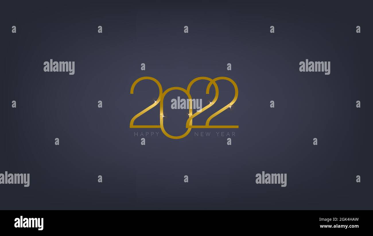2022 Happy New year golden color thin text on dark background with ...