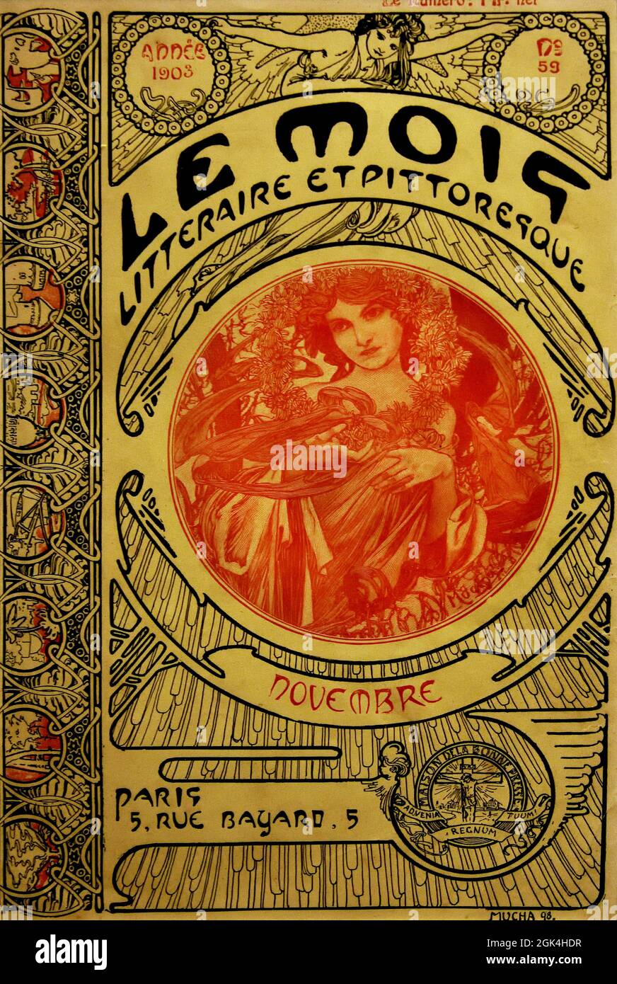 Title page of Le Mois Litteraire et Pittoresque Color lithography edition Maison de la Bonne Presse Paris Alfonse Mucha (1860–1939) Moravia  Czech Republic 1912,1903, Stock Photo