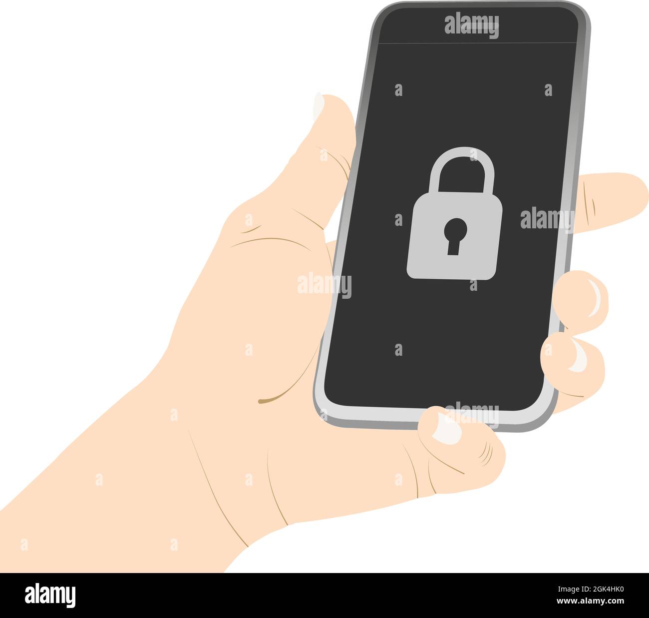 Lock icon on screen while holding smartphone in hand vector stock illustration Stock Vector