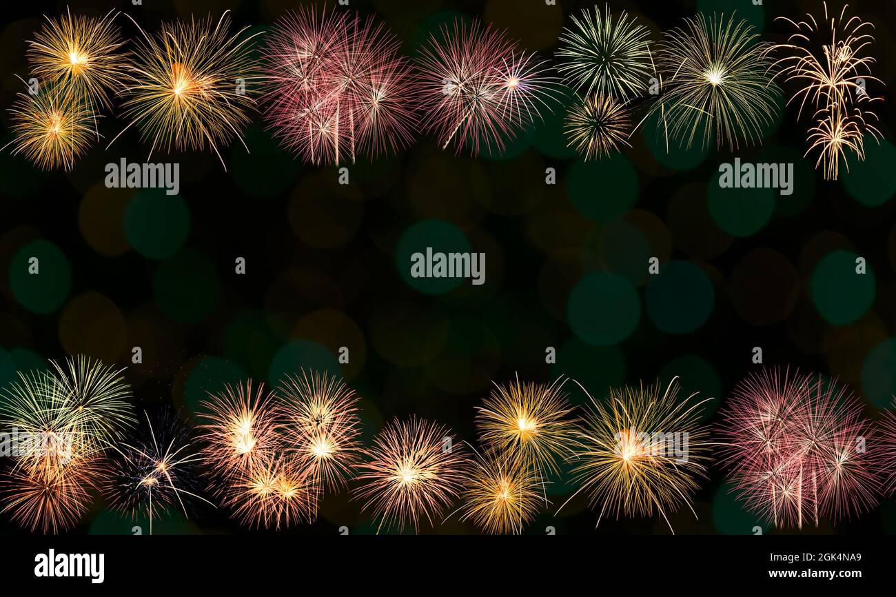 Colorful fireworks with bokeh background with free space for text new ...